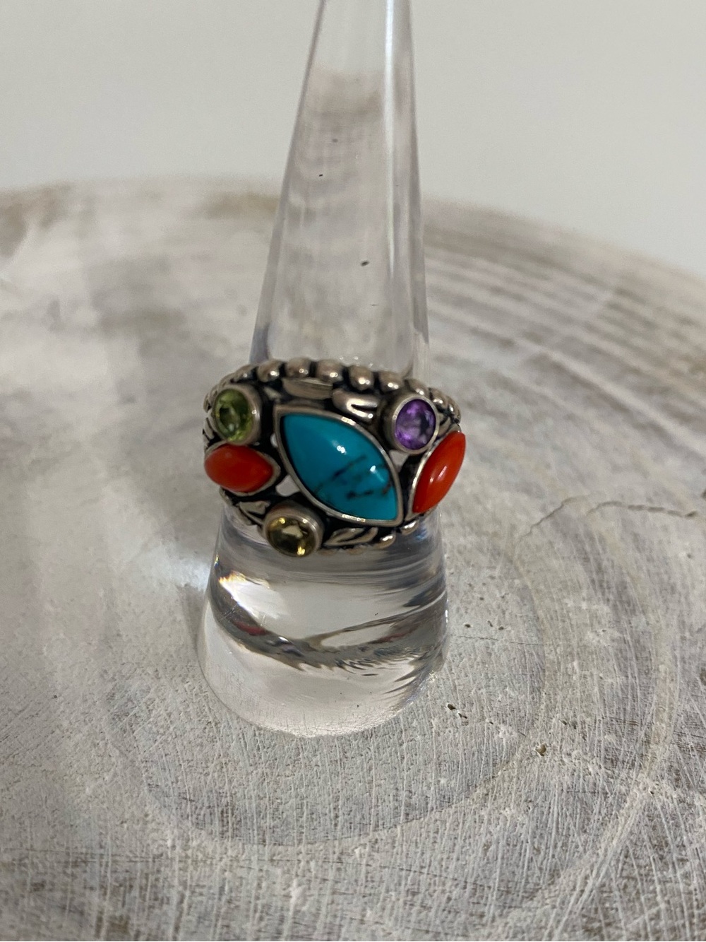 Carolyn Pollack Sterling Silver Turquoise, Coral, Multi Stone Ring